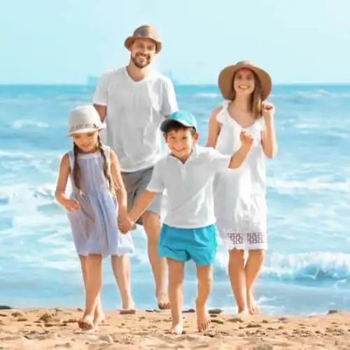 Family enjoying time together by the pool